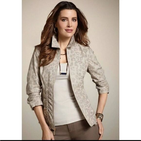 Chico's Kareleen Metallic Leopard Ruched Jacket - Picture 1 of 9